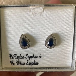 Blue & White Sapphire Sterling Silver Earrings NWT